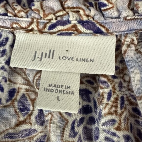 J. Jill Love Linen Peasant Blouse Size L Floral 3/4 Sleeve Beachy Coastal - Picture 8 of 9